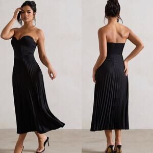 Club L London Bordeaux Black Satin Corset Style Midi Dress 8